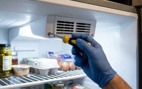 Removing the refrigerator damper control cover inside a fridge