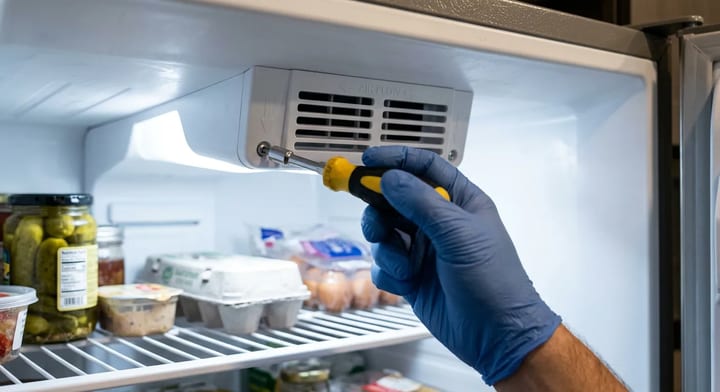 Removing the refrigerator damper control cover inside a fridge