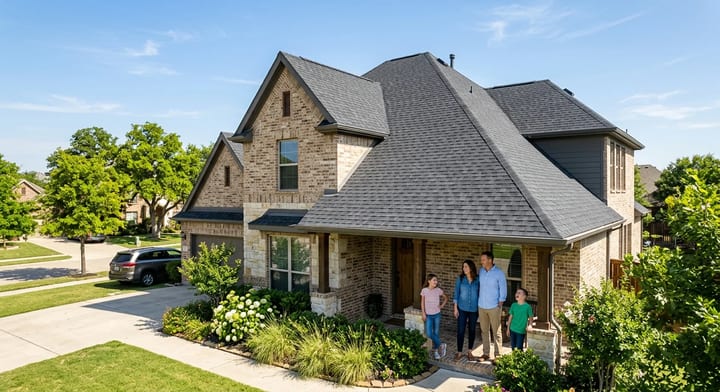 A typical Texas suburban home with a strong, weather-resistant roof.