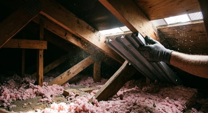 Homeowner installing attic baffles to improve roof ventilation