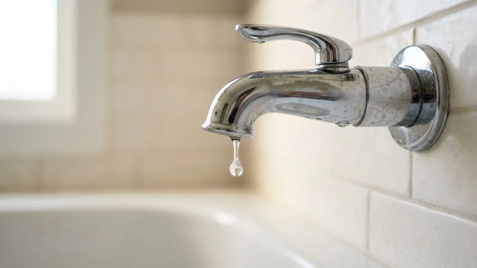 A dripping chrome bathtub faucet