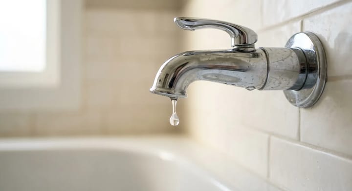 A dripping chrome bathtub faucet