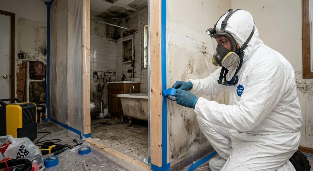 Large mold problems require professional containment so spores do not spread to the rest of your house.