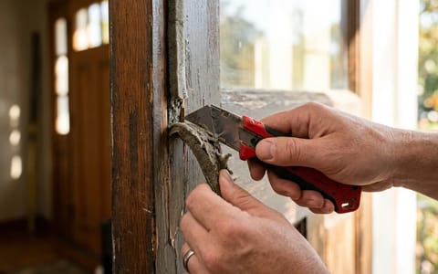 Removing old weatherstripping from a front door jamb