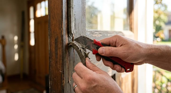 Removing old weatherstripping from a front door jamb