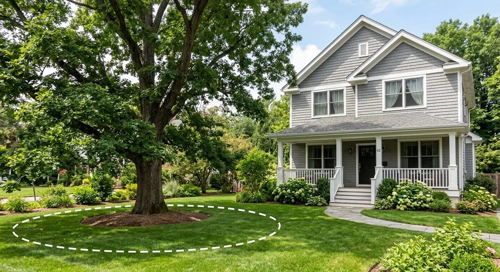 Plant large trees far enough away that their mature branches and roots will not touch your house.