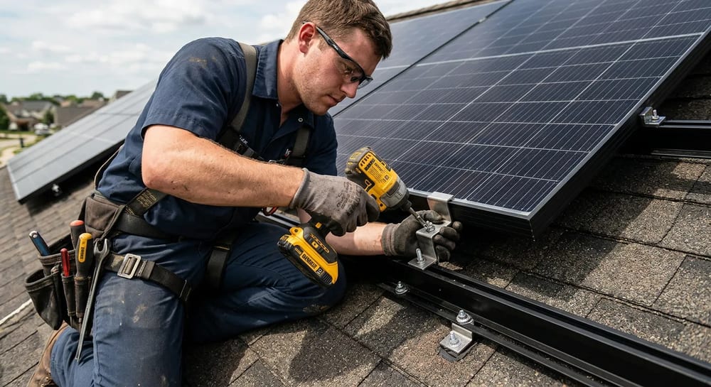 Panels attach to metal rails bolted directly into your roof rafters.
