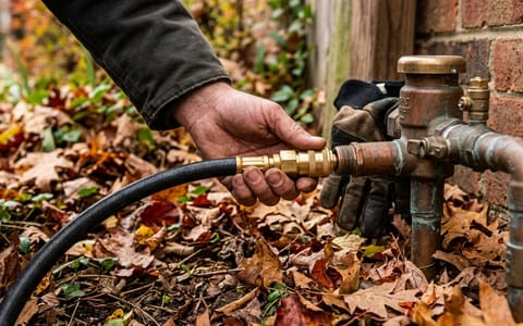 Connecting an air compressor hose to a sprinkler system backflow preventer for winterization