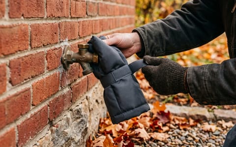 Installing an insulated cover on an outdoor faucet to protect it from freezing
