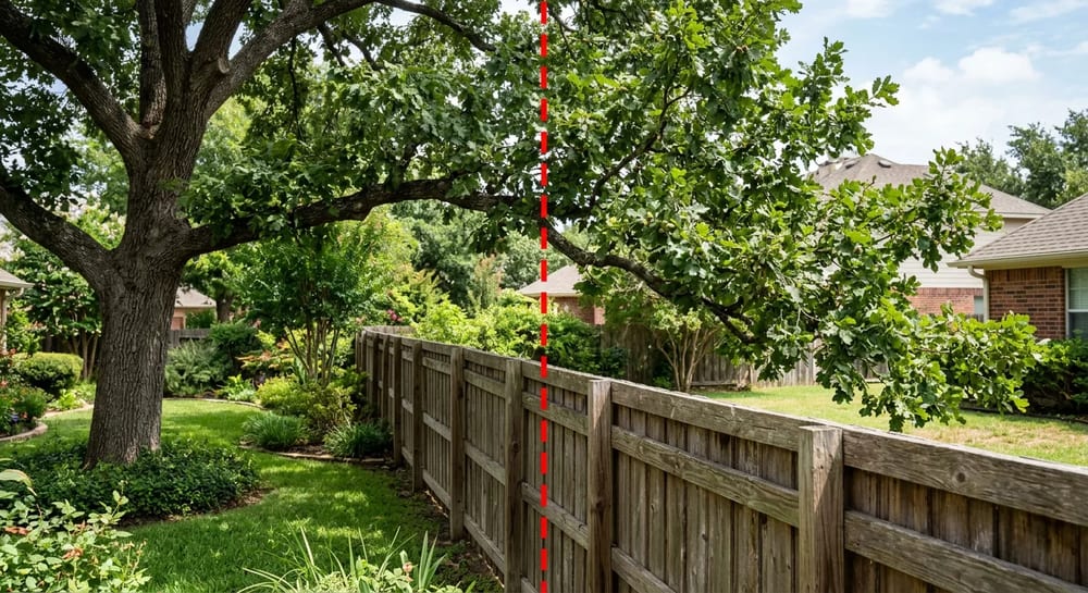 You can trim branches up to the property line, but you cannot trespass to do it.