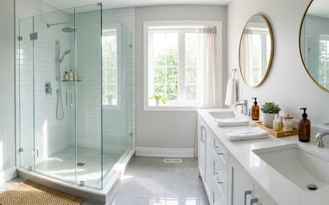 A sparkling clean and well-organized modern bathroom