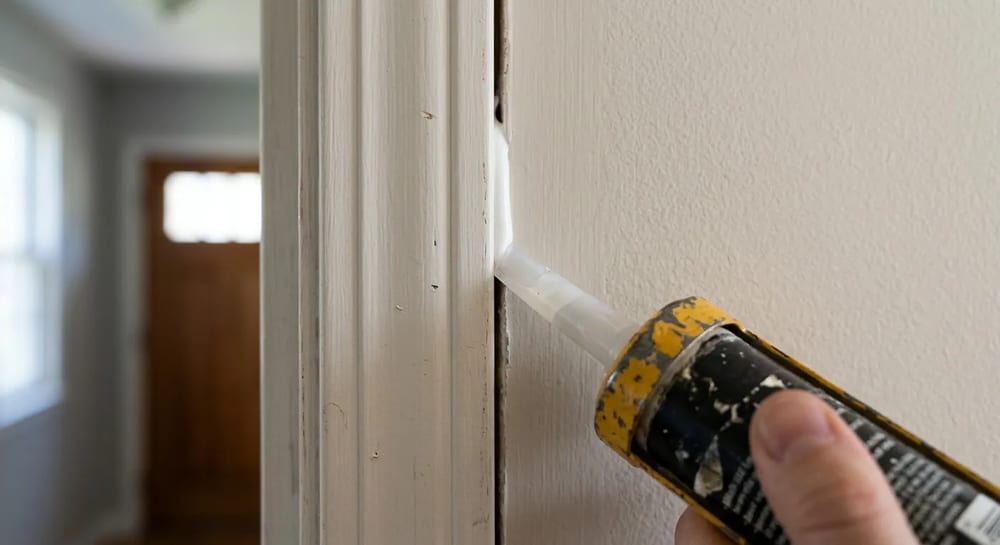 Caulk fills the gaps between trim and drywall to create a smooth, finished look.