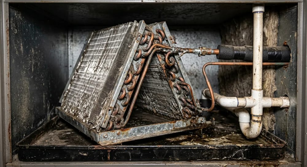 The indoor evaporator coil removes both heat and humidity from your air.