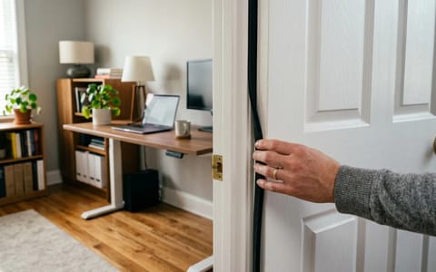 Applying acoustic weatherstripping to a home office door frame