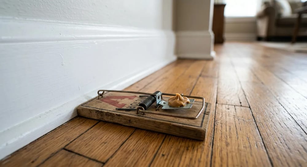 Place snap traps flush against the wall where mice naturally run.
