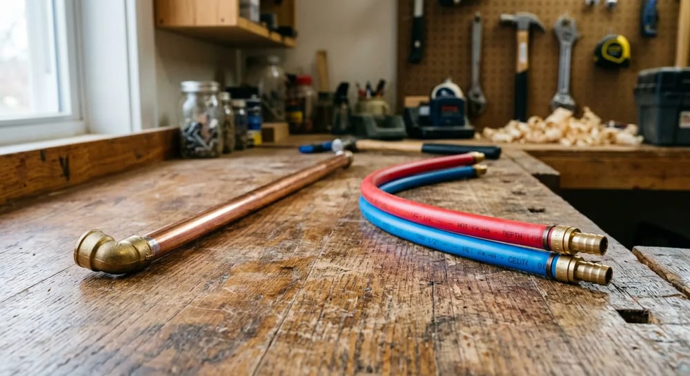 Modern homes use flexible PEX tubing, while older homes rely on rigid copper or steel.