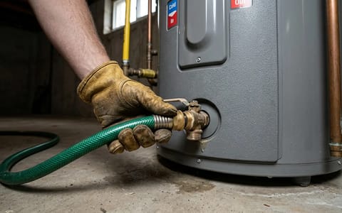 Attaching a garden hose to the brass drain valve of a residential water heater