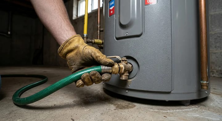 Attaching a garden hose to the brass drain valve of a residential water heater