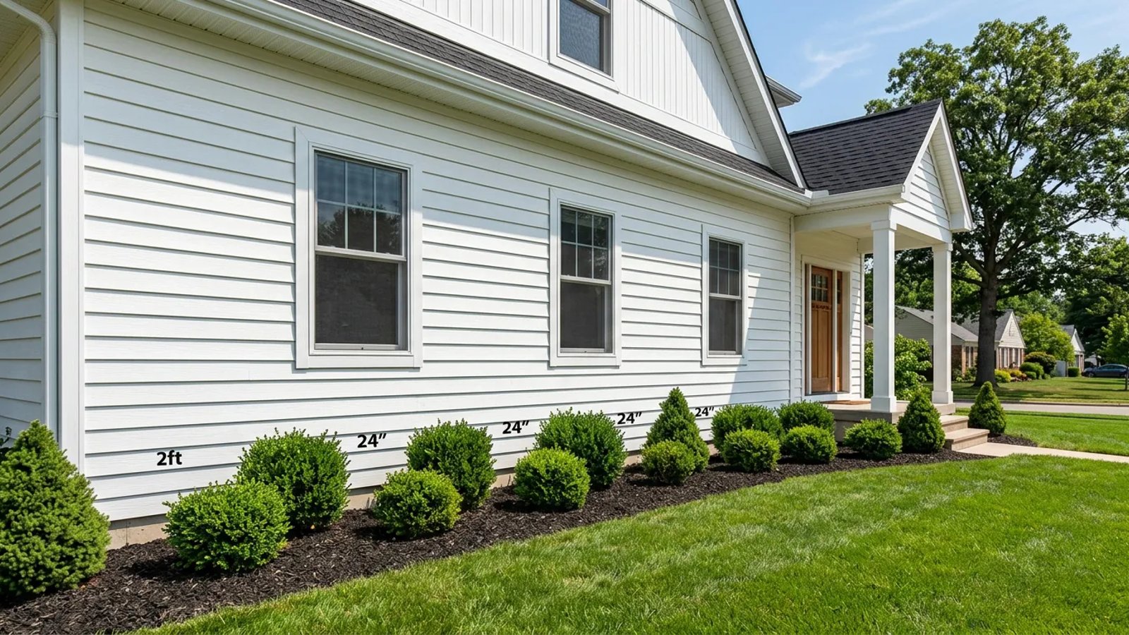 Clean house exterior with properly spaced landscaping to promote airflow