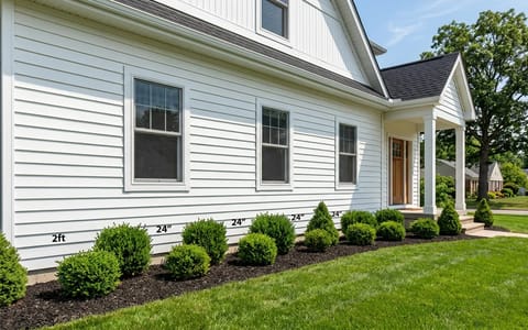 Clean house exterior with properly spaced landscaping to promote airflow