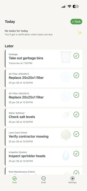 Today's home-maintenance tasks on iPhone