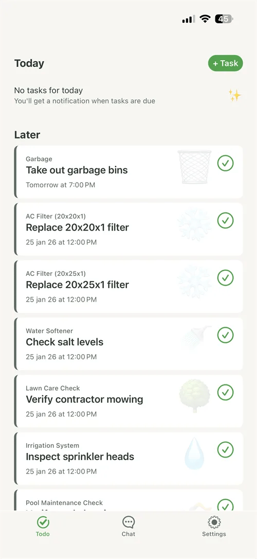 Today's home-maintenance tasks on iPhone