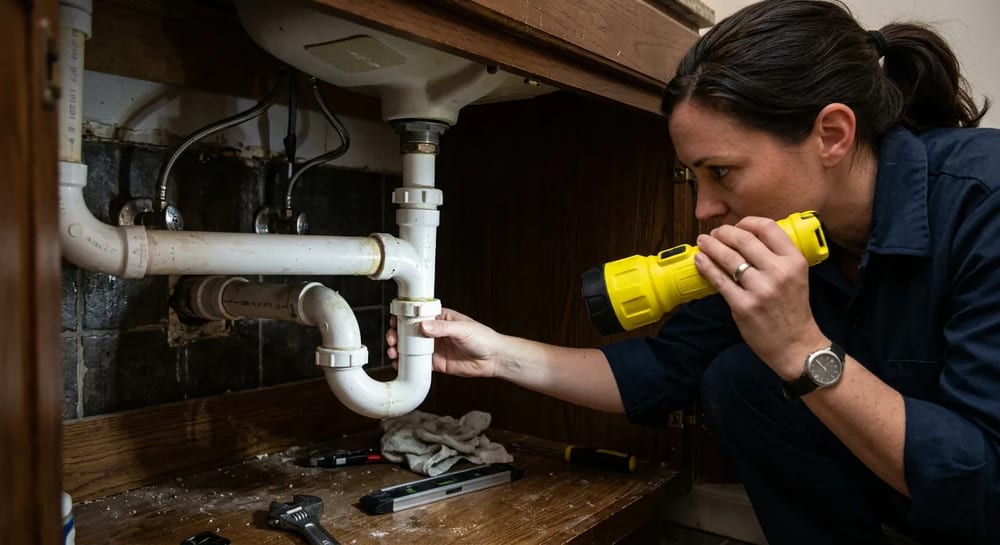 Check all sink traps for slow drips and old water stains.