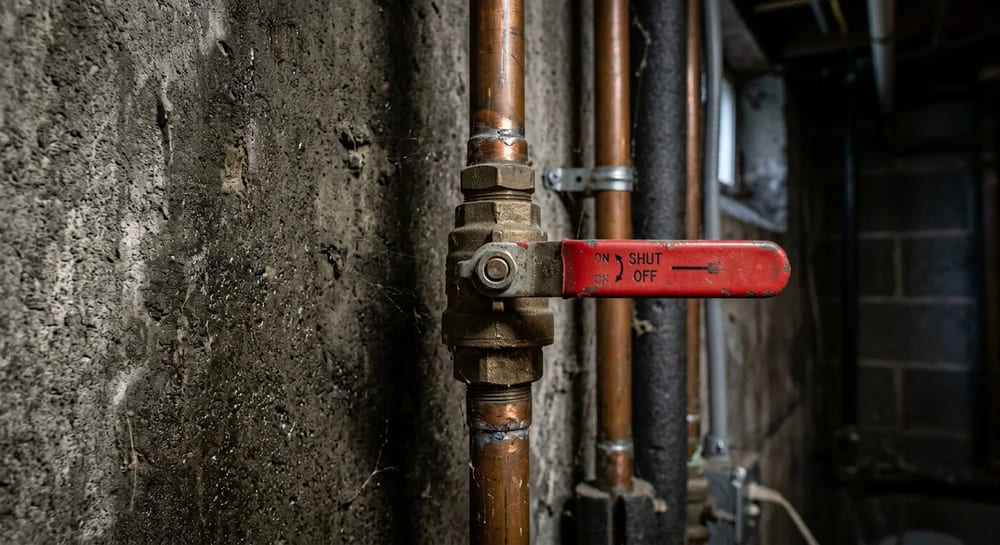Your main water shutoff valve stops all water entering the house.