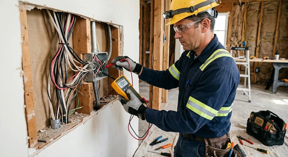 Professional electricians have the tools to test hidden wiring safely.