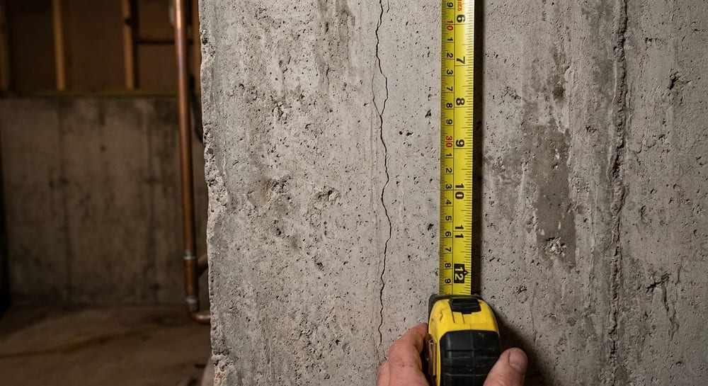 Vertical hairline cracks are usually normal concrete shrinkage.
