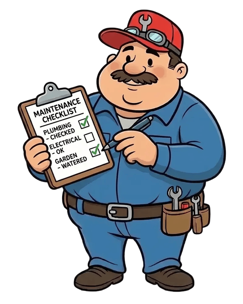 Hank, the I'm Home AI handyman, holding a home-maintenance checklist