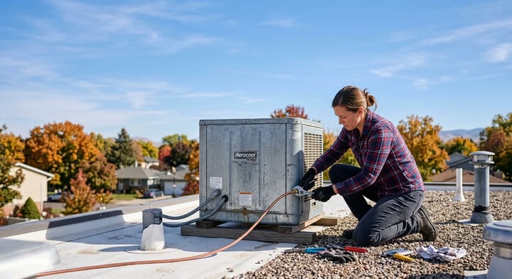 Disconnecting the water supply line on a roof-mounted swamp cooler for winterization