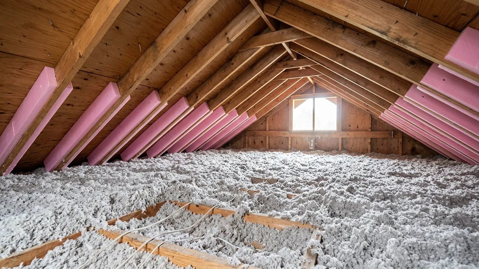 Properly insulated attic floor with foam baffles installed between roof rafters