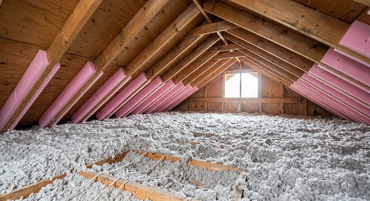 Properly insulated attic floor with foam baffles installed between roof rafters