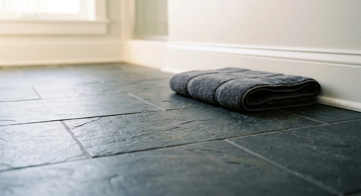 A clean tiled bathroom floor where silverfish are commonly found