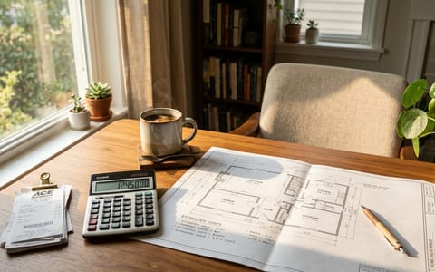 Homeowner calculating their annual home maintenance budget at a desk