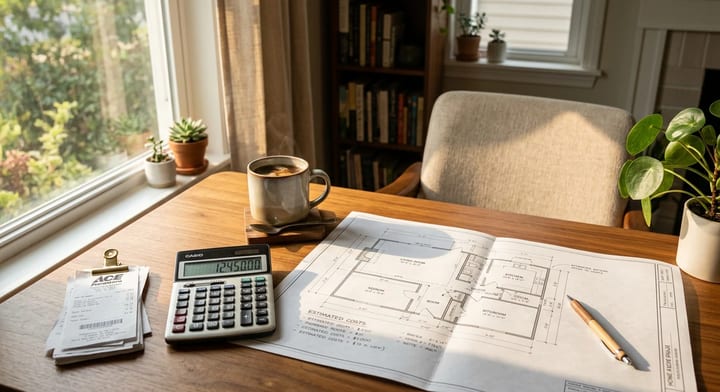 Homeowner calculating their annual home maintenance budget at a desk