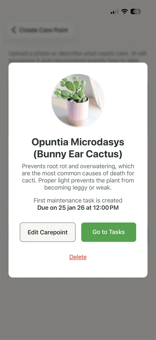 A Care Point created in the I'm Home iPhone app