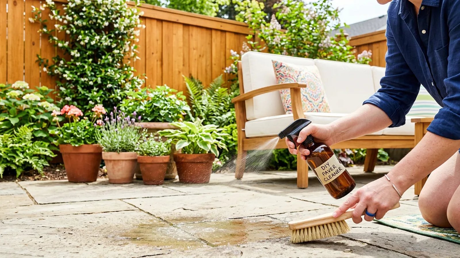 A clean, well-maintained backyard patio ready for summer entertaining.