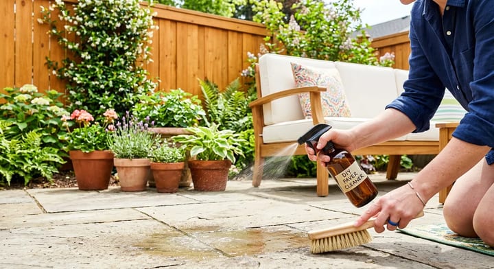 A clean, well-maintained backyard patio ready for summer entertaining.