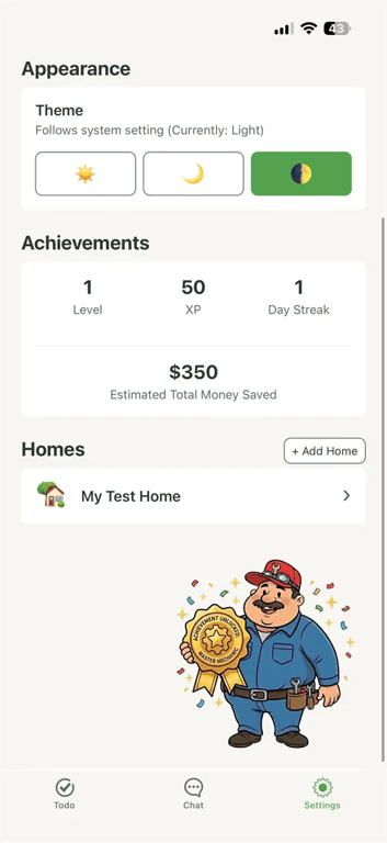 Achievements, XP and money saved on iPhone