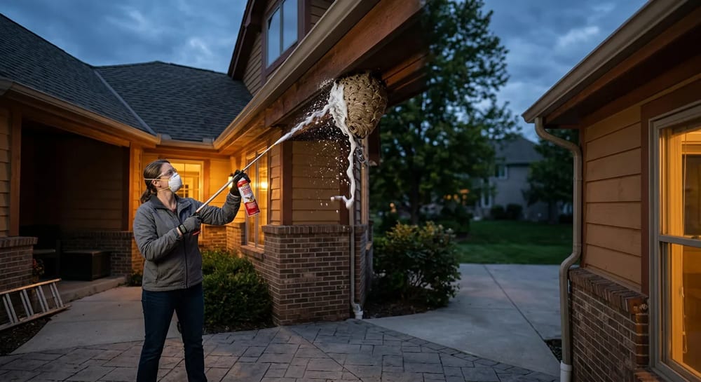 Always spray wasp nests at dusk or night when the insects are resting.